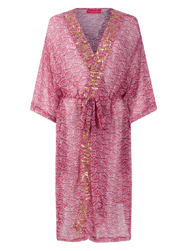 Place Du Soleil Rosa White And Gold Kimono Dress S24 416