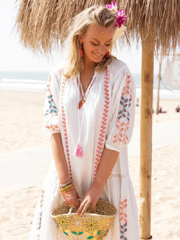 Place Du Soleil White Embroidered Dress S24 305