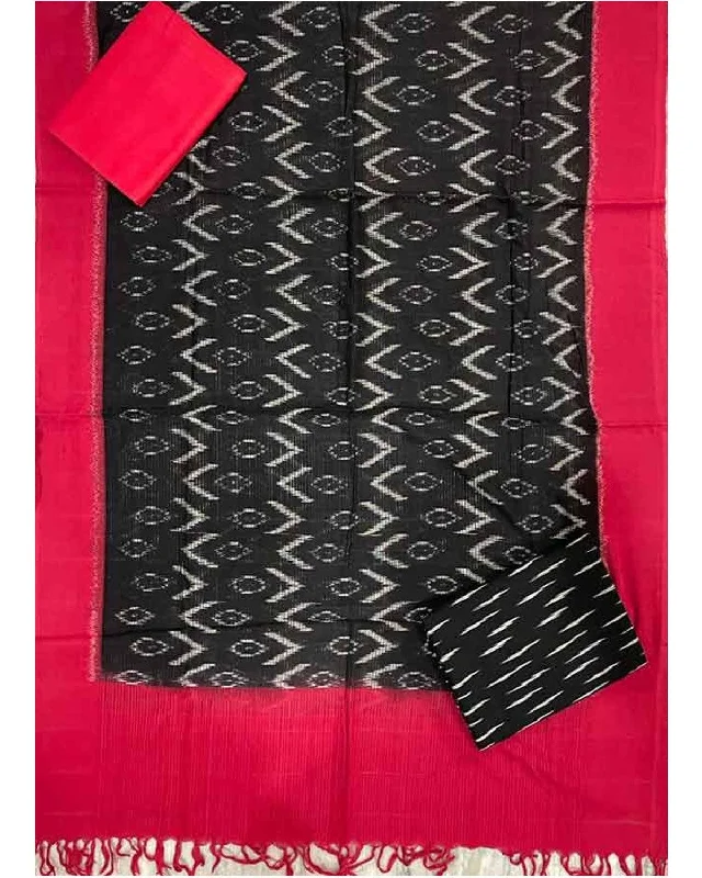 POCHAMPALLY IKAT COTTON BLACK WITH RED COLOR DRESS MATRERIAL - C26