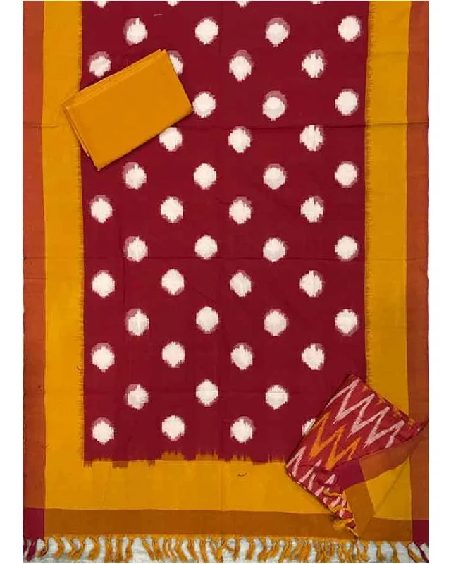 POCHAMPALLY IKAT COTTON RED WITH YELLOW COLOR DRESS MATERIAL - C28
