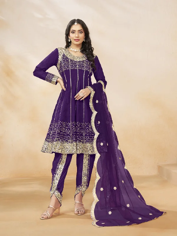 Purple Designer Heavy Semi-Stitched Patiyala Dress With Sequence Embroidery Work