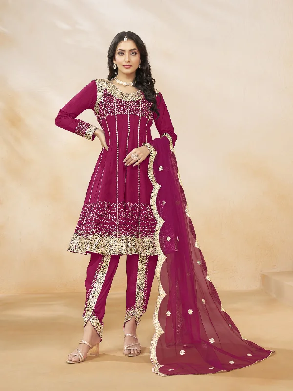 Rani Pink Designer Heavy Semi-Stitched Patiyala Dress With Sequence Embroidery Work