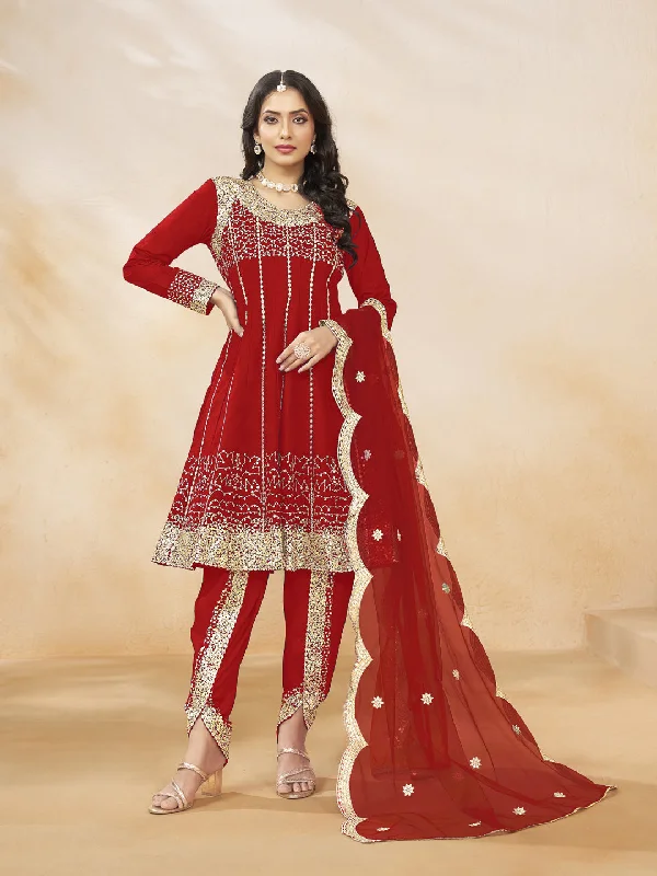 Red Designer Heavy Semi-Stitched Patiyala Dress With Sequence Embroidery Work