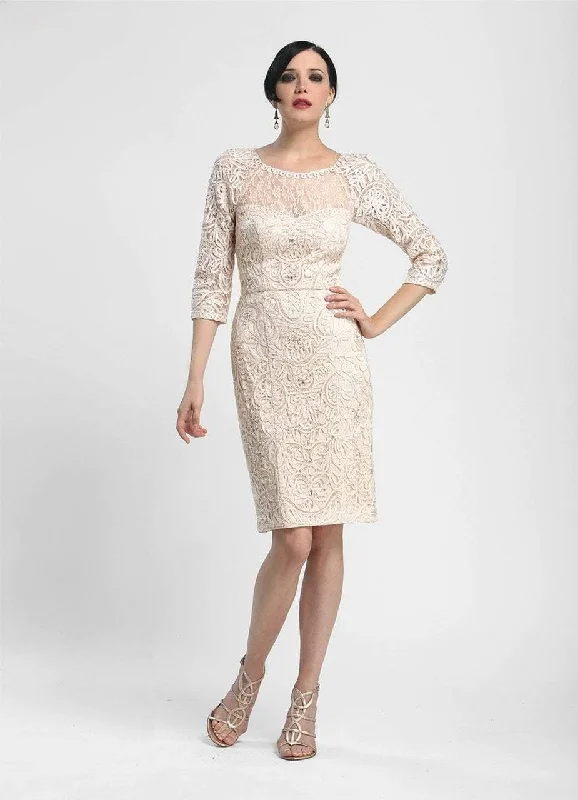 Sue Wong - Quarter Sleeves Embellished Sheath Dress N4118SC