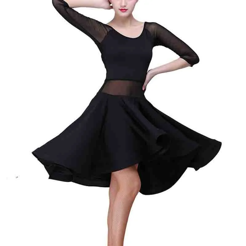 A-Line Round Neck 3/4 Length Sleeve Dress