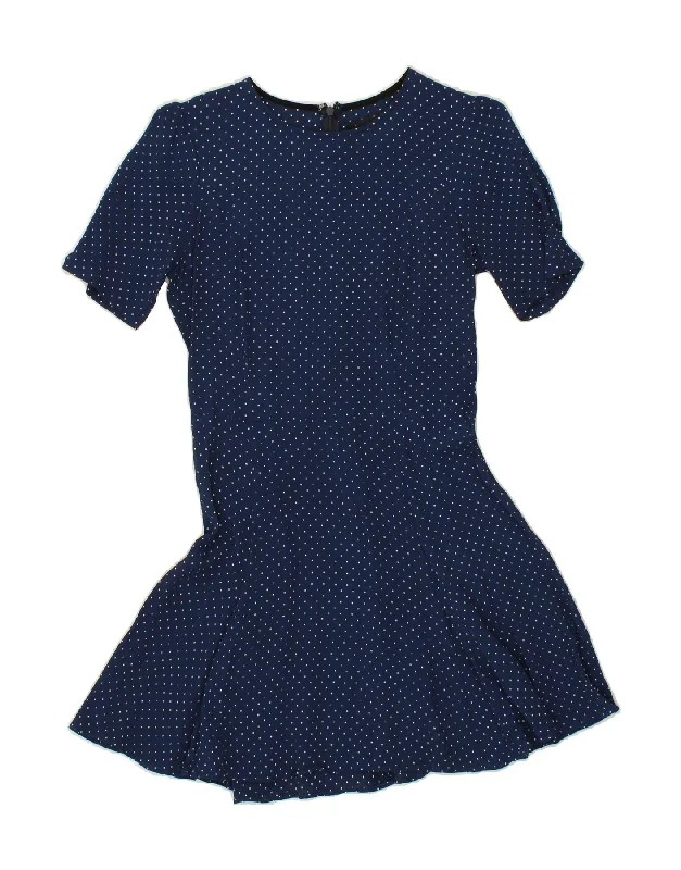 VINTAGE Womens A-Line Dress UK 12 Medium Navy Blue Polka Dot