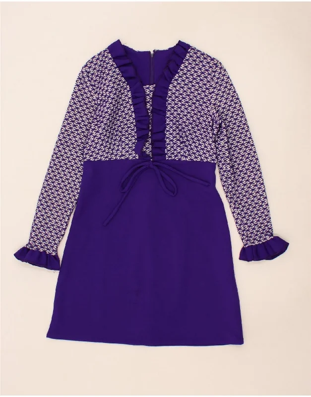 VINTAGE Womens Abstract Pattern A-Line Dress UK 10 Small Purple