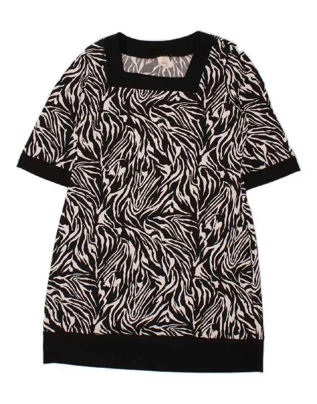 VINTAGE Womens Basic Dress UK 16 Large Black Animal Print Polyester