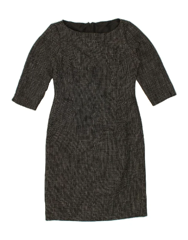 VINTAGE Womens Sheath Dress UK 10 Small Grey Chevron Polyester
