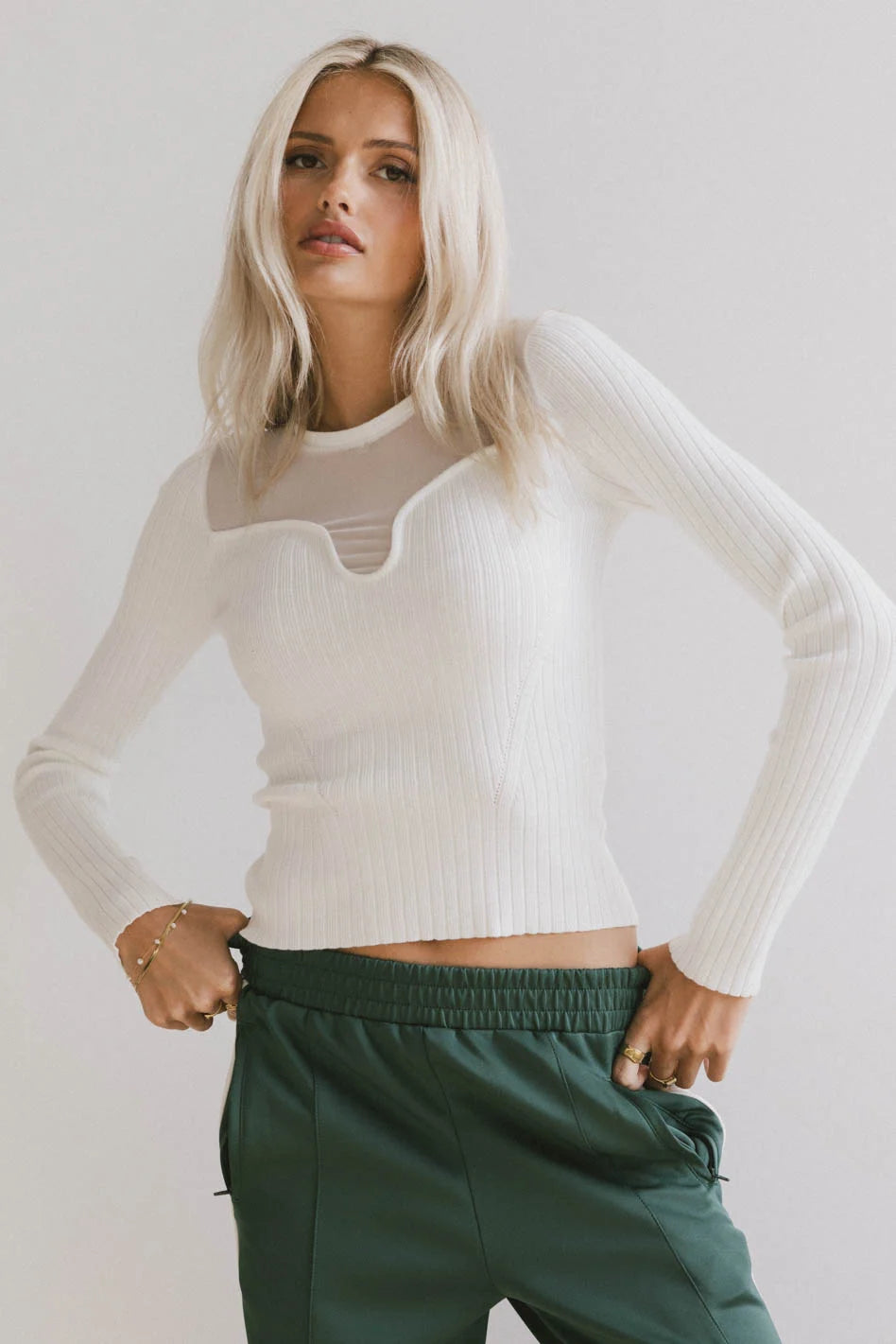 Alder Sweater in White Iron Safe Non-Iron Wrinkle Free