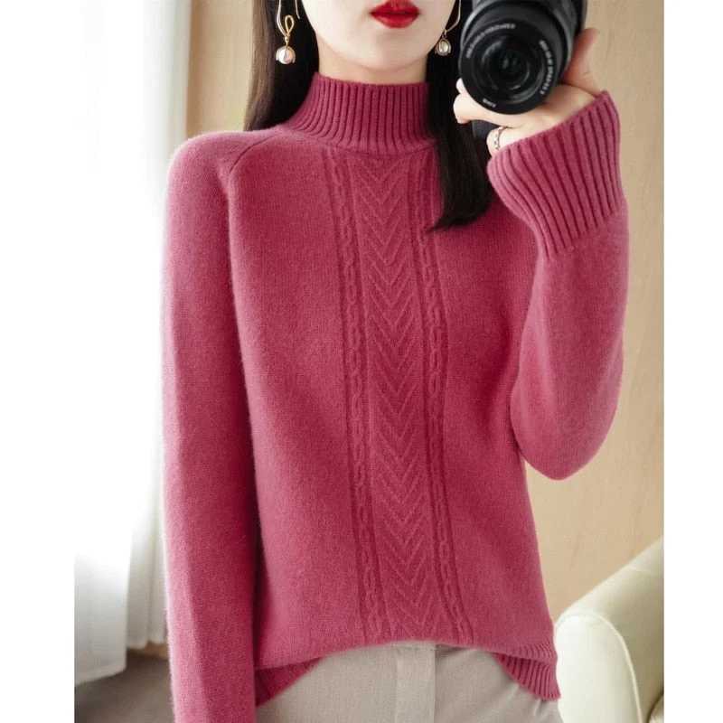 Autumn And Winter Explosive Knitwear Half Turtleneck Thick Warm Sweater Women's Fashion Languid Style Woolen Sweater Base Zippered Buttoned Snapped Autumn And Winter Explosive Knitwear Half Turtleneck Thick Warm Sweater Women's Fashion Languid Style Woolen Sweater Base Zippered Buttoned Snapped