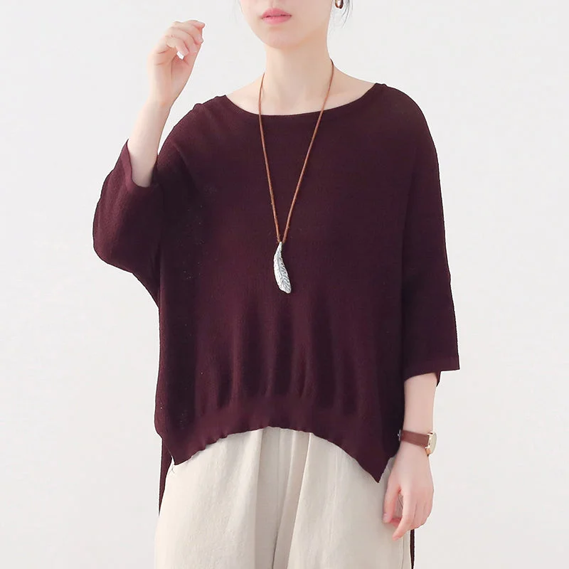 Autumn Loose Cotton Linen Knitted Sweater Iron Safe Non-Iron Wrinkle Free