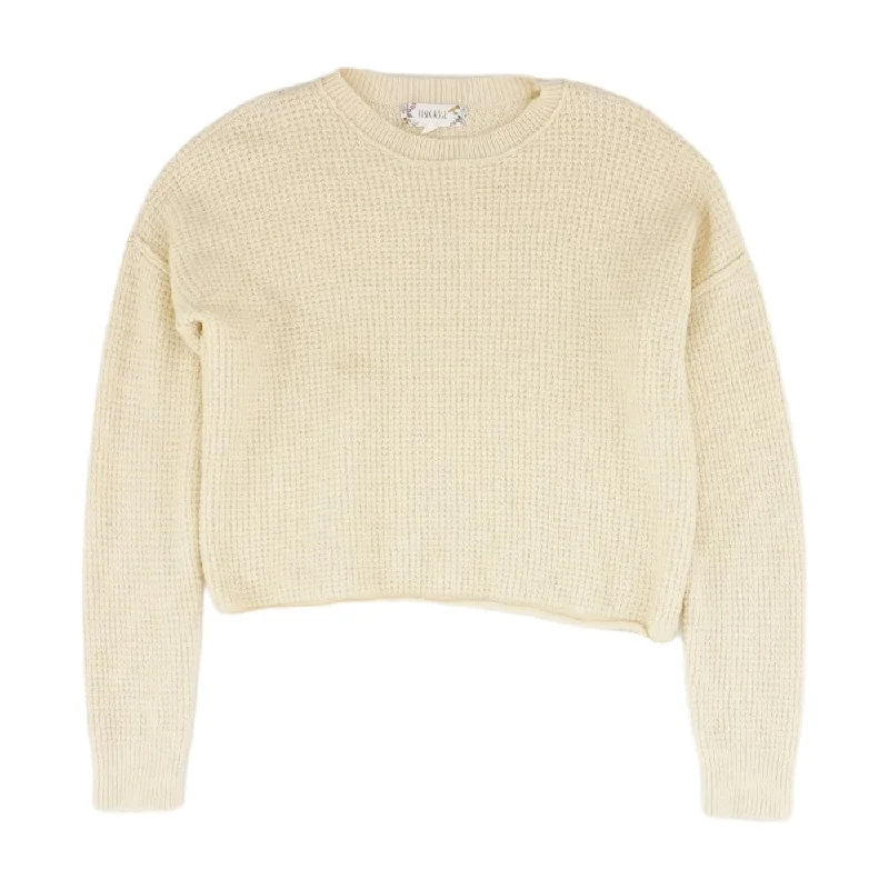 Beige Solid Crewneck Sweater Tailored Straight A-Line