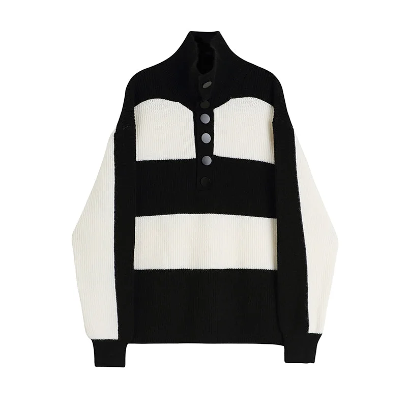 black and white striped turtleneck sweater women's loose outerwear autumn and winter 2023 thickened sweater top tide Silk Blend Satin Velvet black and white striped turtleneck sweater women's loose outerwear autumn and winter 2023 thickened sweater top tide Silk Blend Satin Velvet