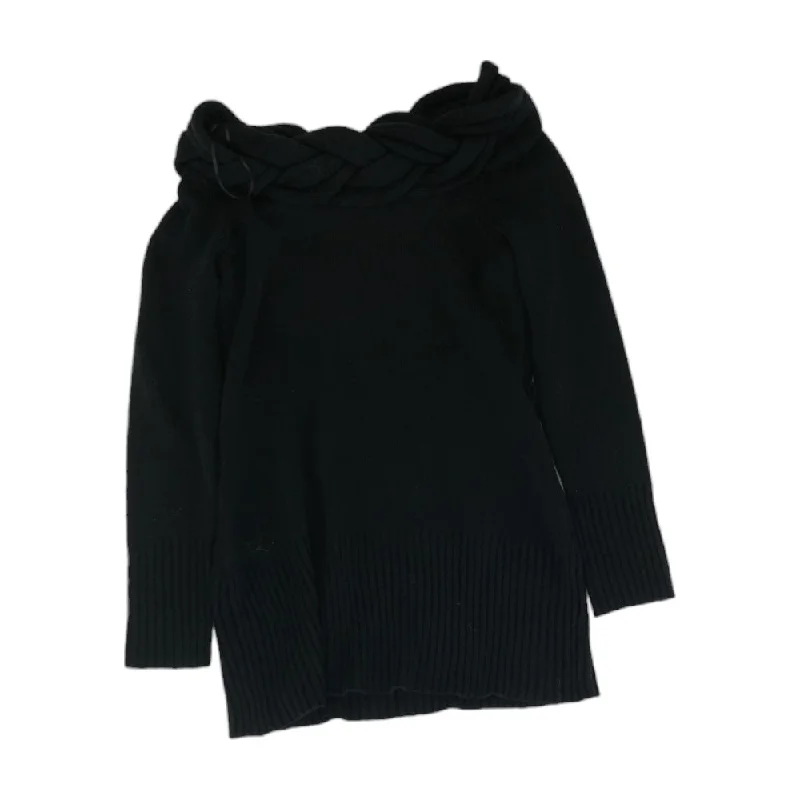Black Solid Cowl Neck Sweater Spandex Blend Rayon Blend Denim Blend