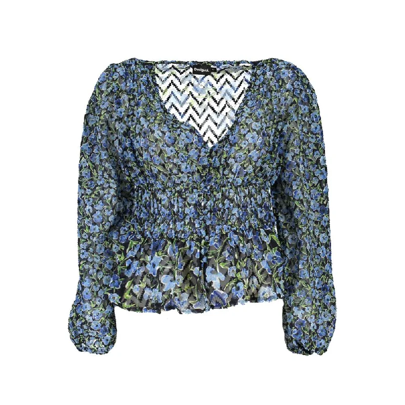 Blue Polyester Sweater Cable Knit Ribbed Knit Lace Knit