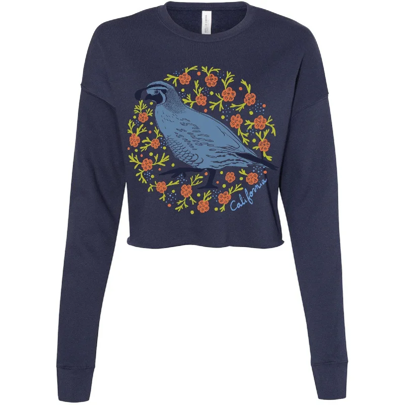 California Poppy Quail Cropped Sweater Elasticated Padded Insulated