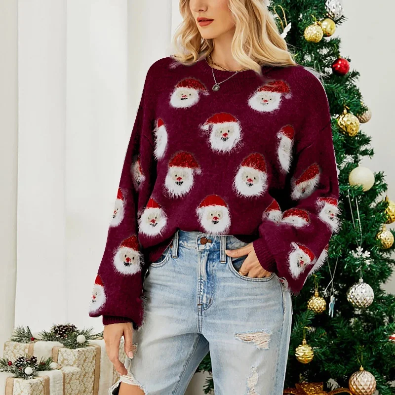 Christmas Santa Head Oversized Sweater Graphic Sweater Embroidered Appliqued
