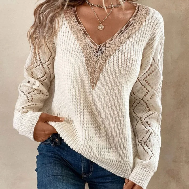 Contrast V-Neck Sweater Plaid Sweater Polka Dot Checkered