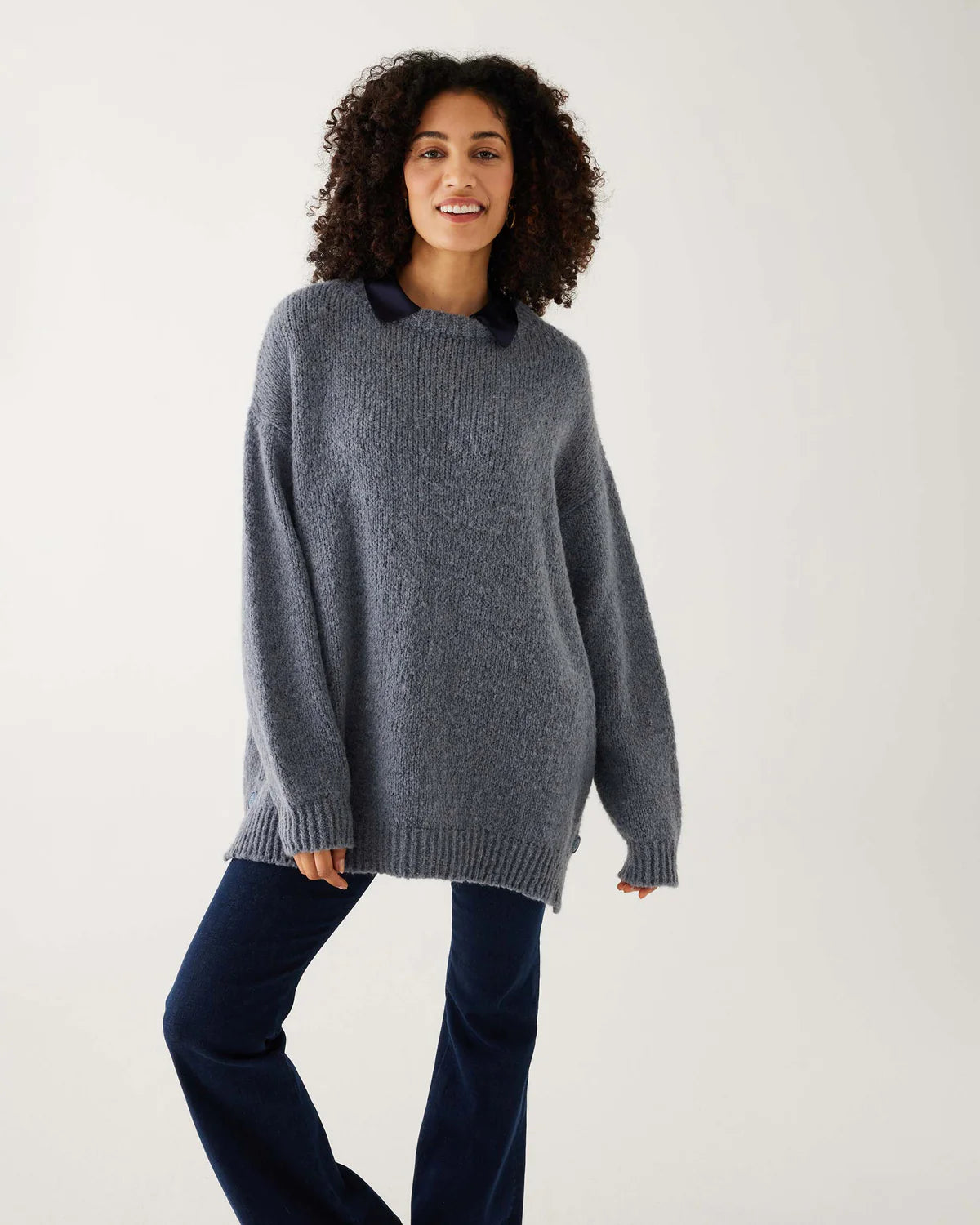 Mersea Bari Side Button Sweater Frost Gray Ribbed Striped Patterned