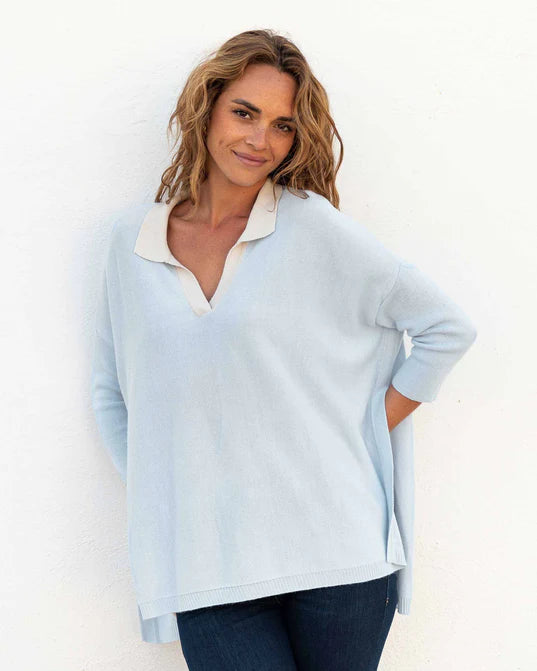 Mersea Catalina Polo Sweater Sky Seamless Knitted Crochet