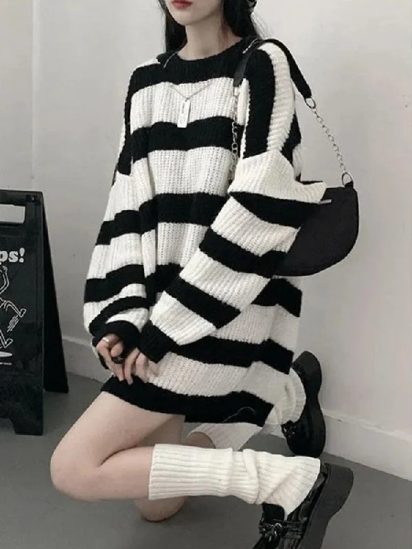 Gothic Sweaters Women Harajuku Punk Knitted Stripes Jumper Wool Fabric Cashmere Fabric Tweed Fabric Gothic Sweaters Women Harajuku Punk Knitted Stripes Jumper Wool Fabric Cashmere Fabric Tweed Fabric