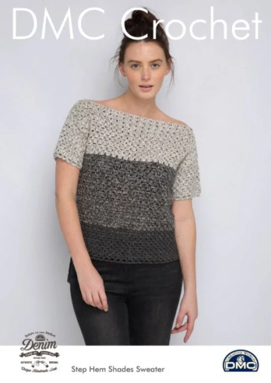 DMC Denim -  Step Hem Shades Sweater - Crochet Mesh Blend Leather Blend Suede Blend