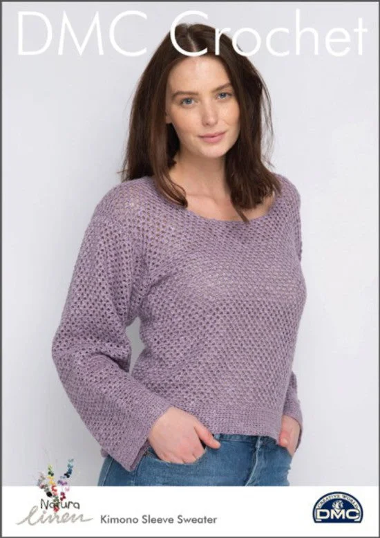 DMC Natura Linen -  Kimono Sleeve Sweater - Crochet Ribbed Striped Patterned