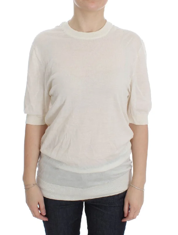 Dolce & Gabbana Elegant White Cashmere Sweater Boxy Sweater Fitted Sweater A-Line