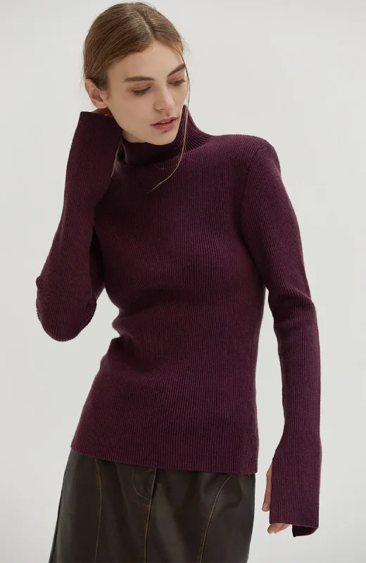 Crescent - Elaine Power Shoulder Mock Neck Sweater Elasticated Padded Insulated