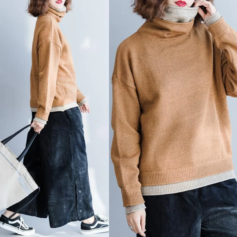 Elegant Turtleneck Loose Casual Literary Sweater Beaded Sweater Sequined Faux Fur