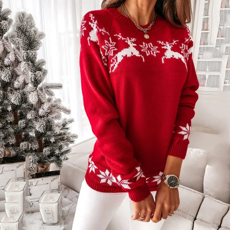 Elk Snowflake Christmas Sweater for Casual Autumn Winter Wear Hooded Sweater Collared Sweater Shawl Collar