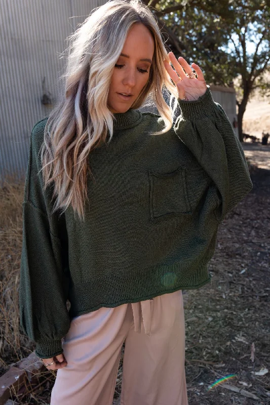 Fireside Talks Balloon Sleeve Sweater - Olive Fitted Loose Oversized
