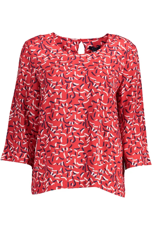 Gant Red Viscose Women Sweater Chenille Brocade Lace