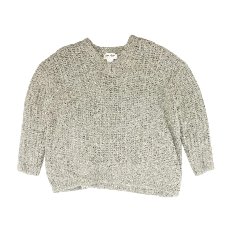 Gray Solid Sweater Satin Blend Silk Blend Wool Blend