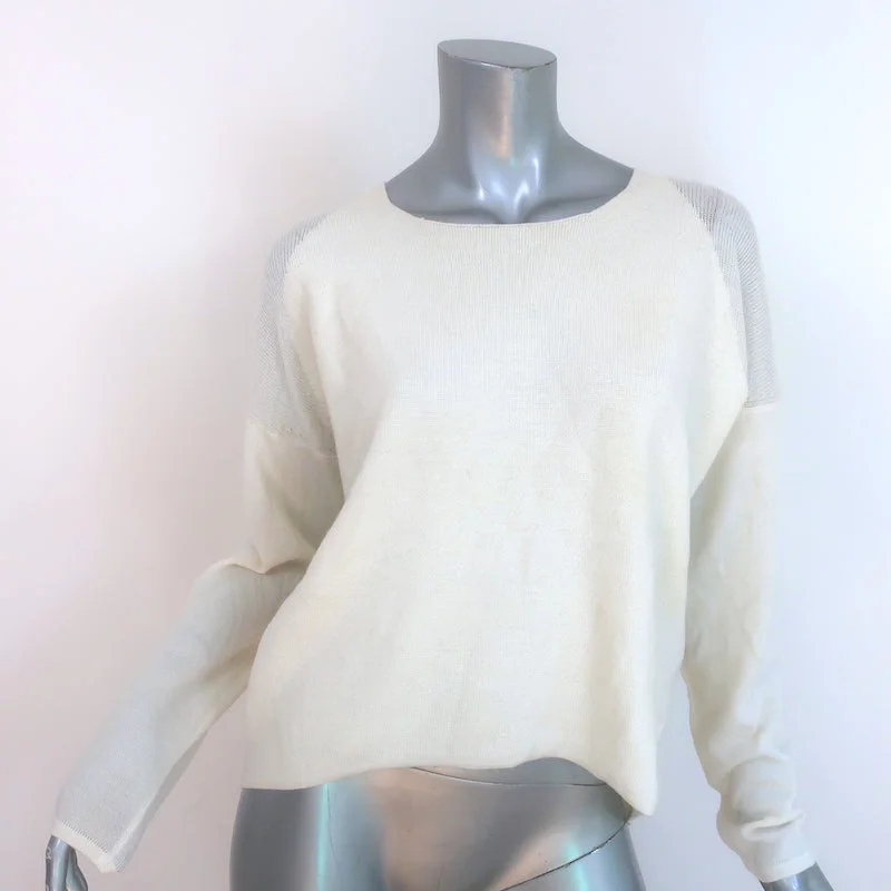 Helmut Lang Plush Mixed Knit Sweater Ivory Wool Size Petite Spandex Rayon Corduroy