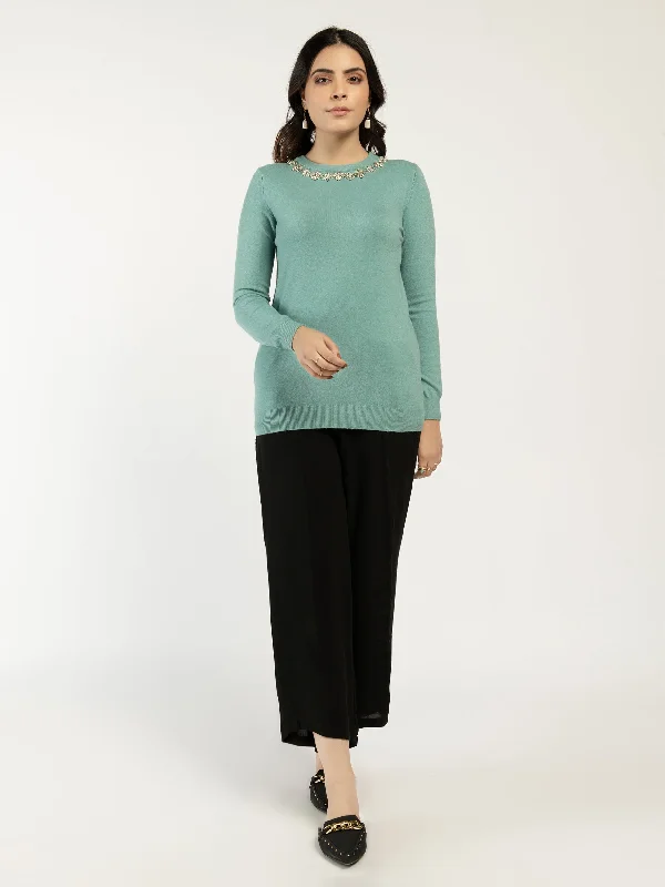 Rhinestone Sweater Cable Knit Ribbed Knit Lace Knit