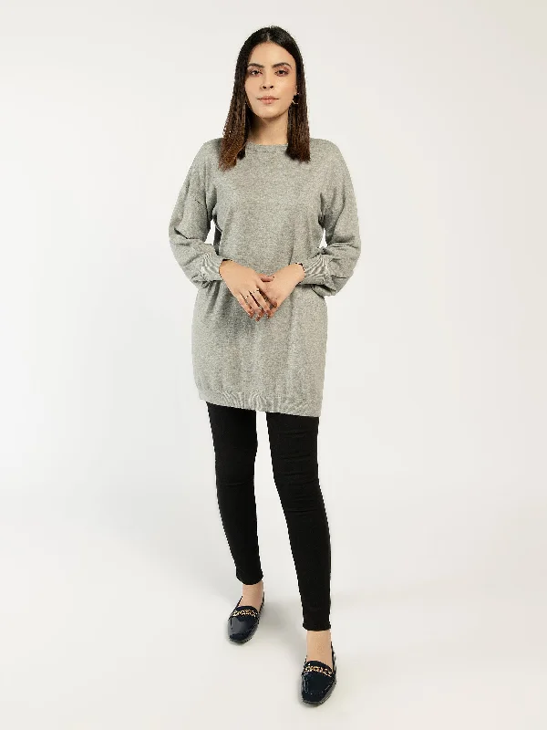 Basic Long Sweater Houndstooth Herringbone Solid