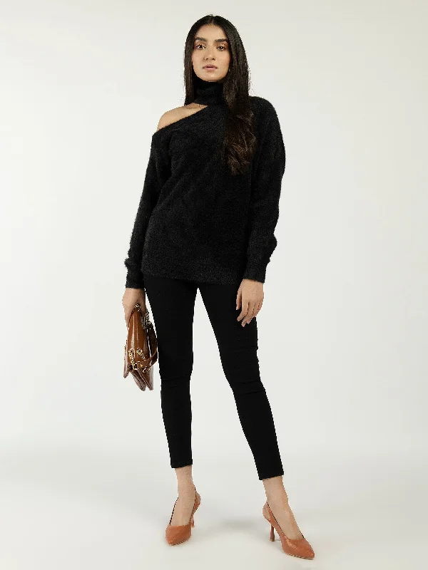 Cut Out High Neck Sweater Notch Collar Peter Pan Collar Cowl Neck