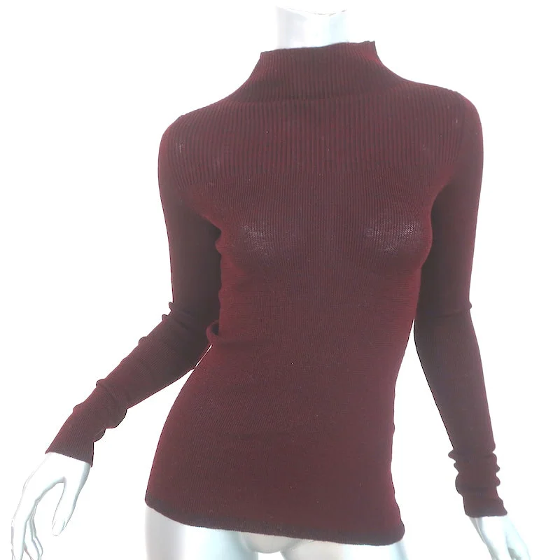 Isabel Marant Zasha Sweater Burgundy Linen-Blend Thin Ribbed Knit Size 36 NEW Stretchy Elastic Breathable