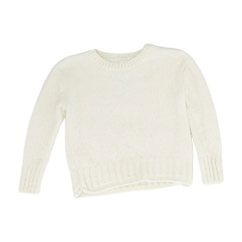 Ivory Solid Crewneck Sweater Silk Blend Satin Velvet