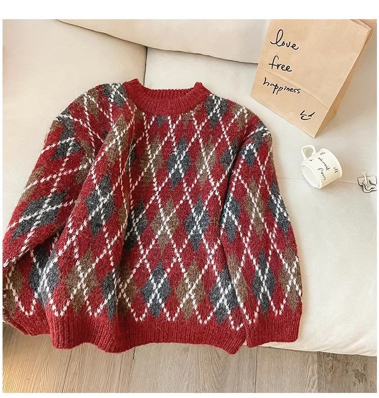 Jacquard Sweater Women's 2024 New Christmas Red Round Neck Sweater S4906 Satin Fabric Silk Fabric Chiffon Fabric Jacquard Sweater Women's 2024 New Christmas Red Round Neck Sweater S4906 Satin Fabric Silk Fabric Chiffon Fabric