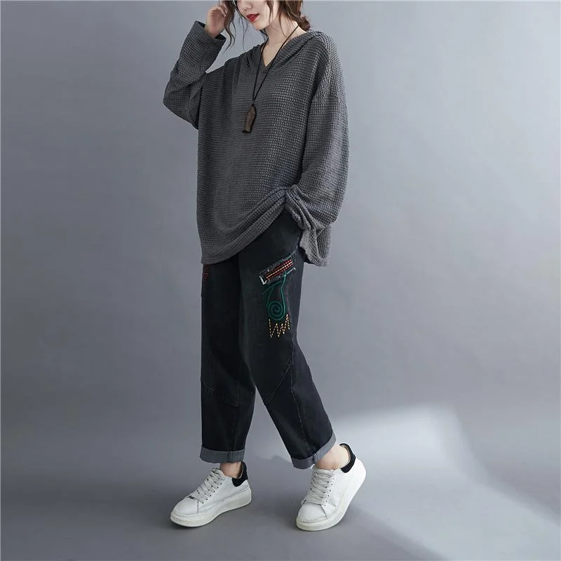 Autumn Retro Style Hooded Loose Sweater Elegant Classic Vintage