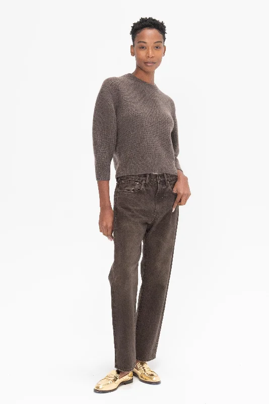 Marcela Sweater, Choco Melange Notch Collar Peter Pan Collar Cowl Neck