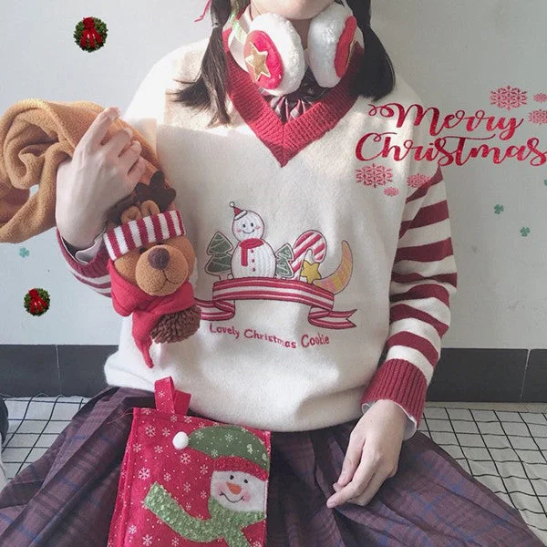Lovely Christmas Cookie Striped Sweater YV40759 Sweater Knitwear Pullover