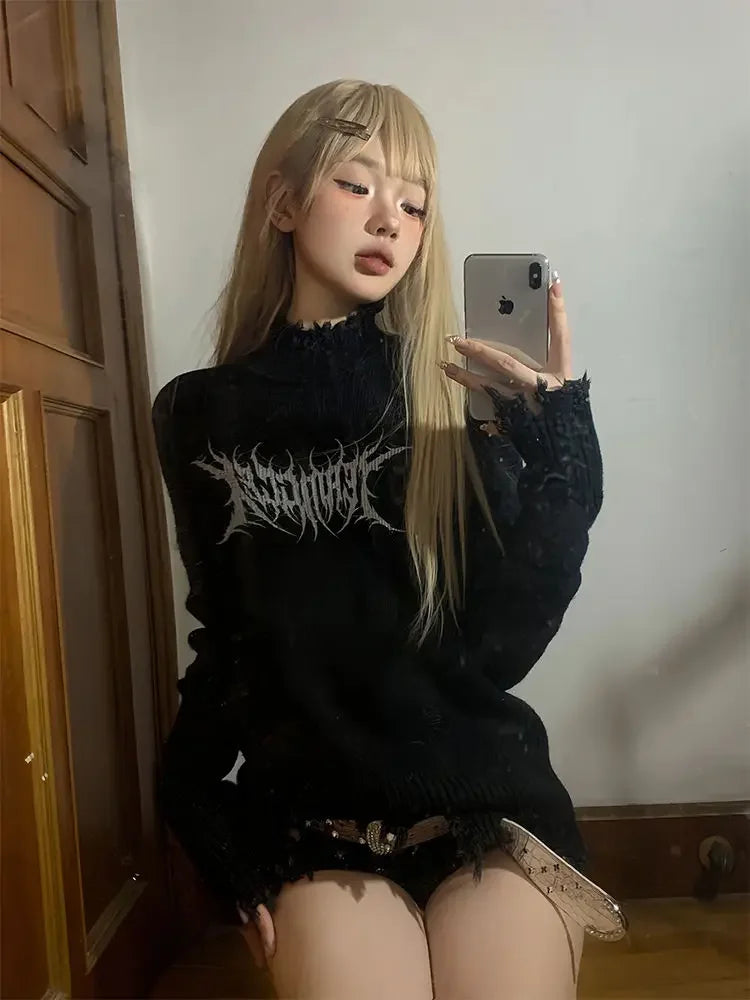 Lunivop Gothic Black Y2k Knitted Pullover Women Punk Harajuku Graphic Sweaters Grunge Solid Long Sleeve Pullovers Streetwear Soft Cozy Warm Lunivop Gothic Black Y2k Knitted Pullover Women Punk Harajuku Graphic Sweaters Grunge Solid Long Sleeve Pullovers Streetwear Soft Cozy Warm