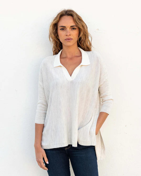 Mersea Catalina Polo Sweater Sea Salt Mesh Sweater Canvas Denim