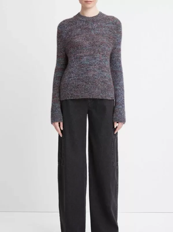 Marled Crew Neck Sweater Silk Blend Satin Velvet
