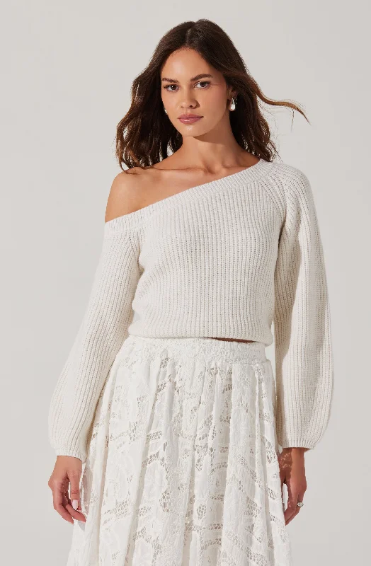 Ottolia Off Shoulder Cropped Sweater Wool Fabric Cashmere Fabric Tweed Fabric