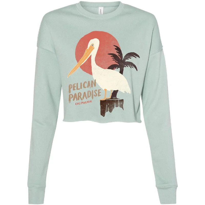 Pelican Paradise Dusty Blue Cropped Sweater Solid Color Striped Floral Print